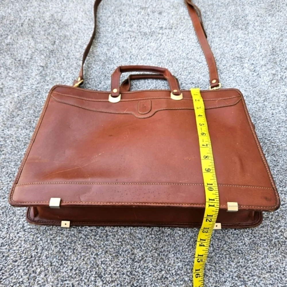 Vintage Hartmann by Lombardo Cognac Brown Leather Briefcase Lawyer Bag Crossbody